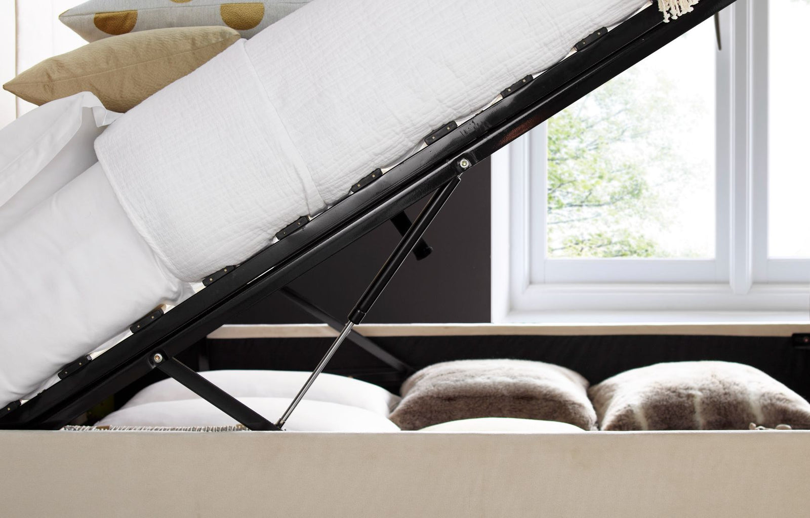 Aurora Velvet Ottoman Bed | Double | Natural