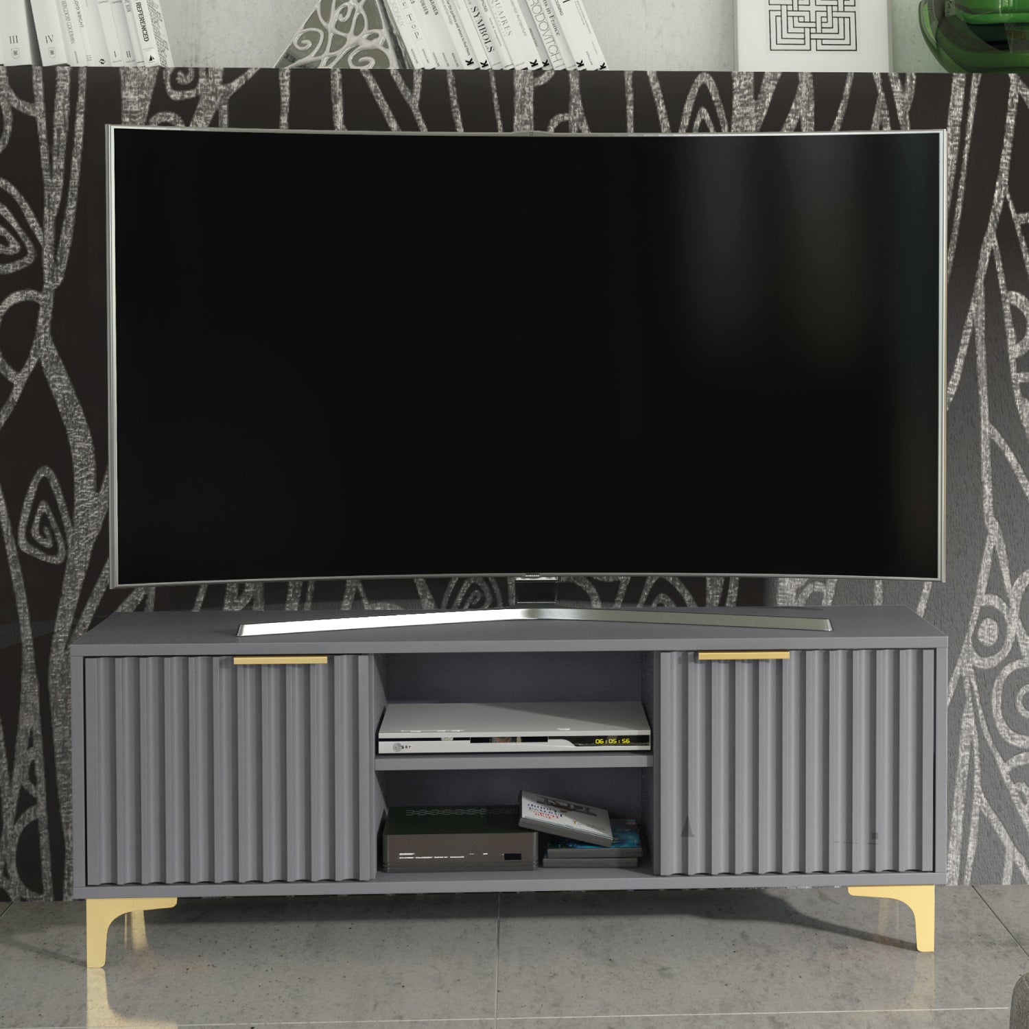 Tide Crest Tv Unit 120cm - Fluted Design | Dark Grey