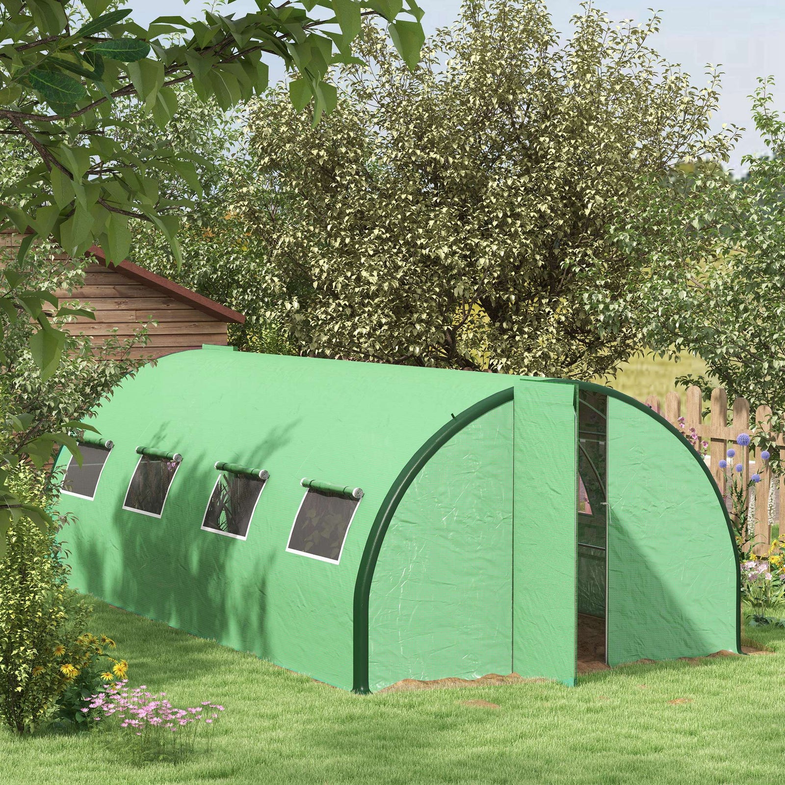 6x3m Polytunnel Greenhouse W/ Doors & Windows - Green