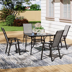 5 Pieces Garden Dining Set Outdoor Tempered Glass Garden Table With Foldable Chairs