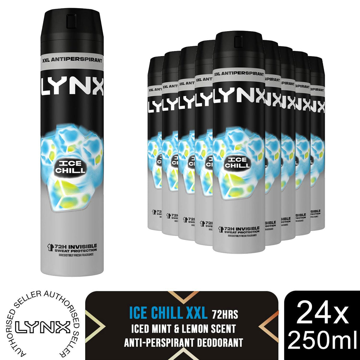 Xxl Antiperspirant Deodorant Body Spray Ice Chill 72-hour 250ml, 24 Pack | Set of 24