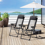 2 Pcs Folding Recliner Chairs With Adjustable Backrest | Black