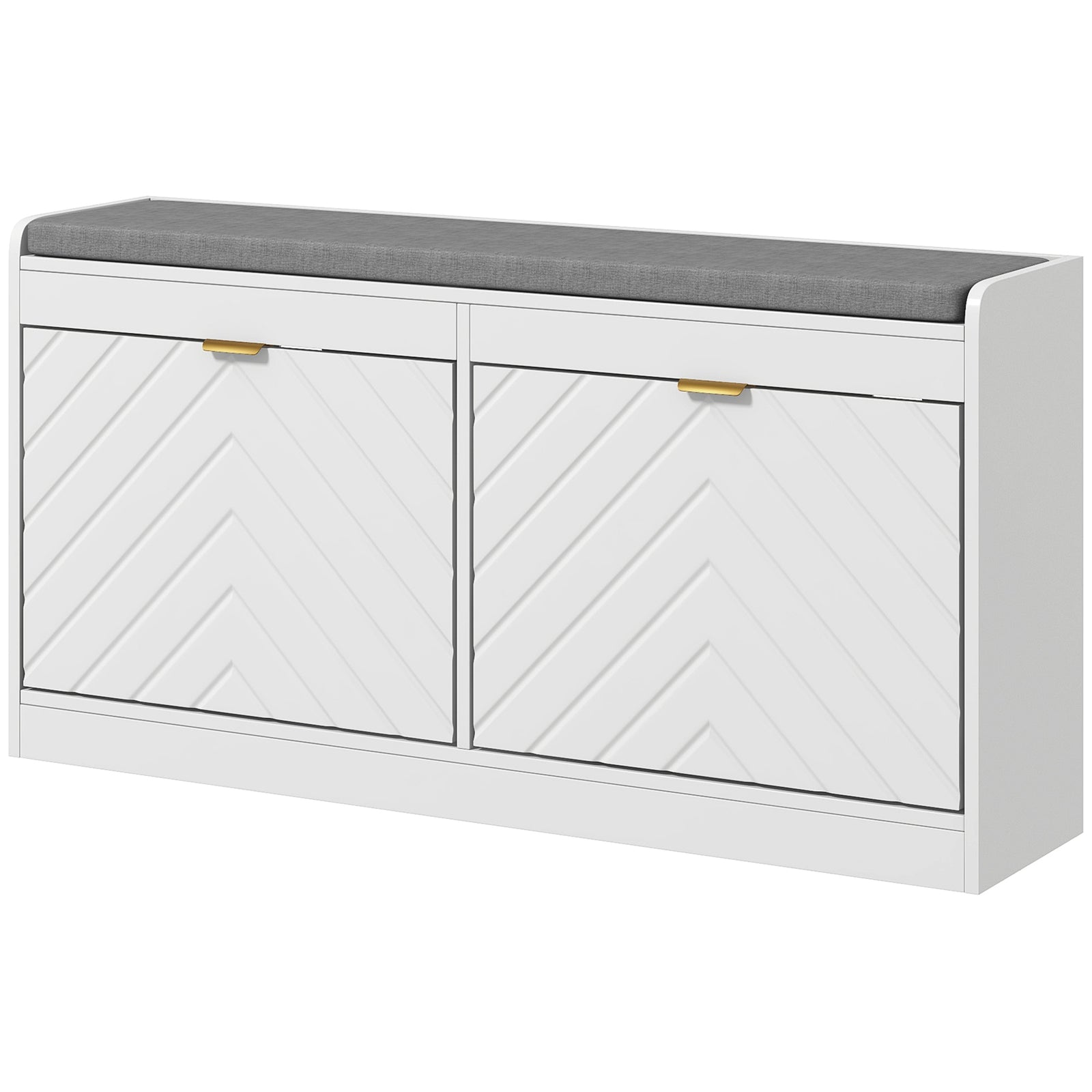 Shoe Bench With 2 Flip Drawers Cushion 8 Pairs For Entryway