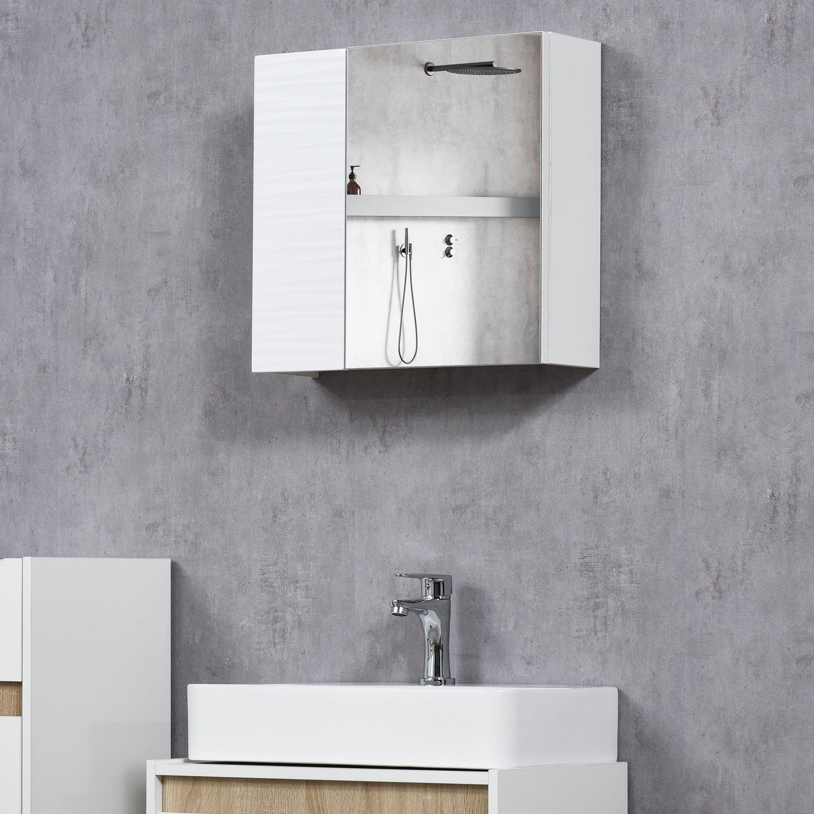 Bathroom Mirror Cabinet Wall Mounted Adjustable Shelf