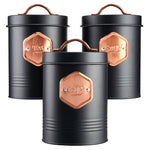 Tea Coffee & Sugar Canisters Bin Jar Storage 3pc Black/copper | Copper