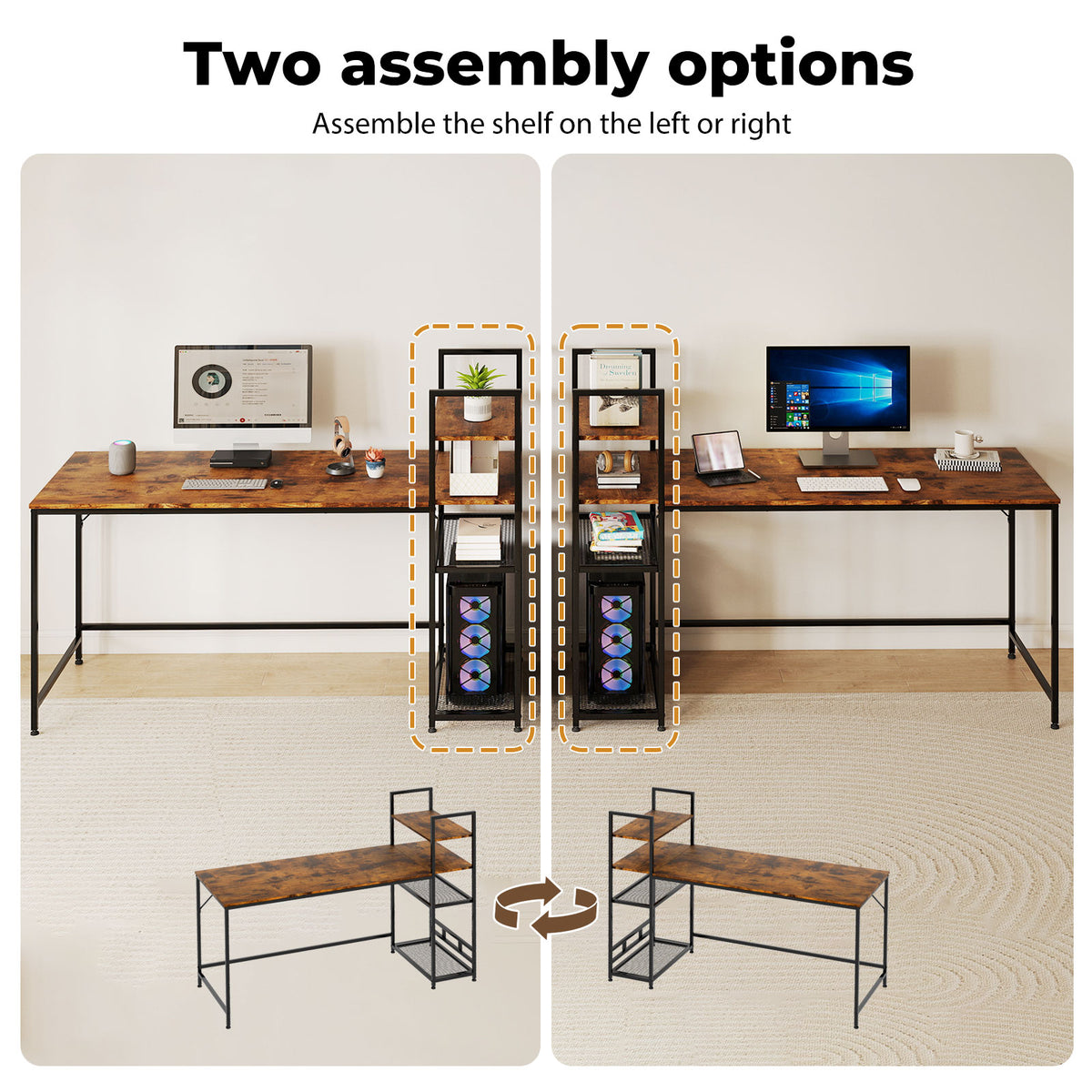 Computer Desk Study Table Home Office Workstation With 4-tier Shelf 160cm | Brown