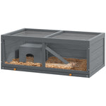Pawhut Wooden Hamster Cage With Sliding Tray, Openable Top, Hut | Gray