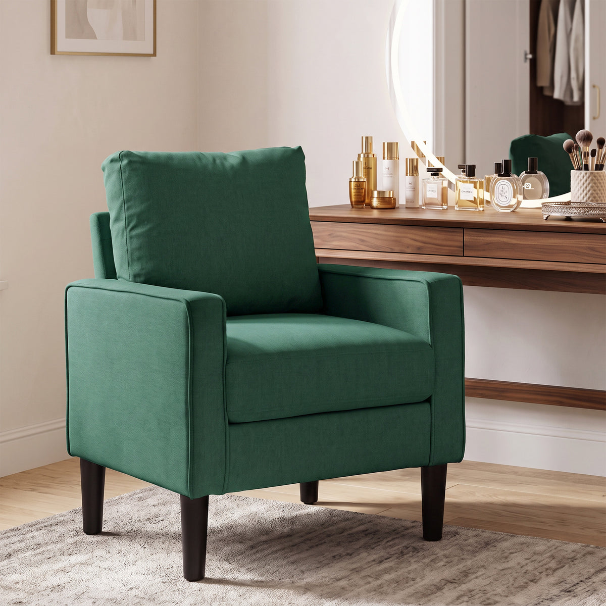 Removable Pillow Linen Accent Chair | Dark Green