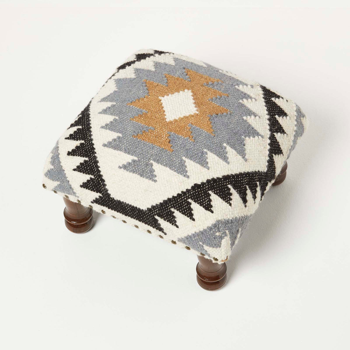 Agra Handwoven Kilim Footstool | 40cm x 40cm | Multi Colour