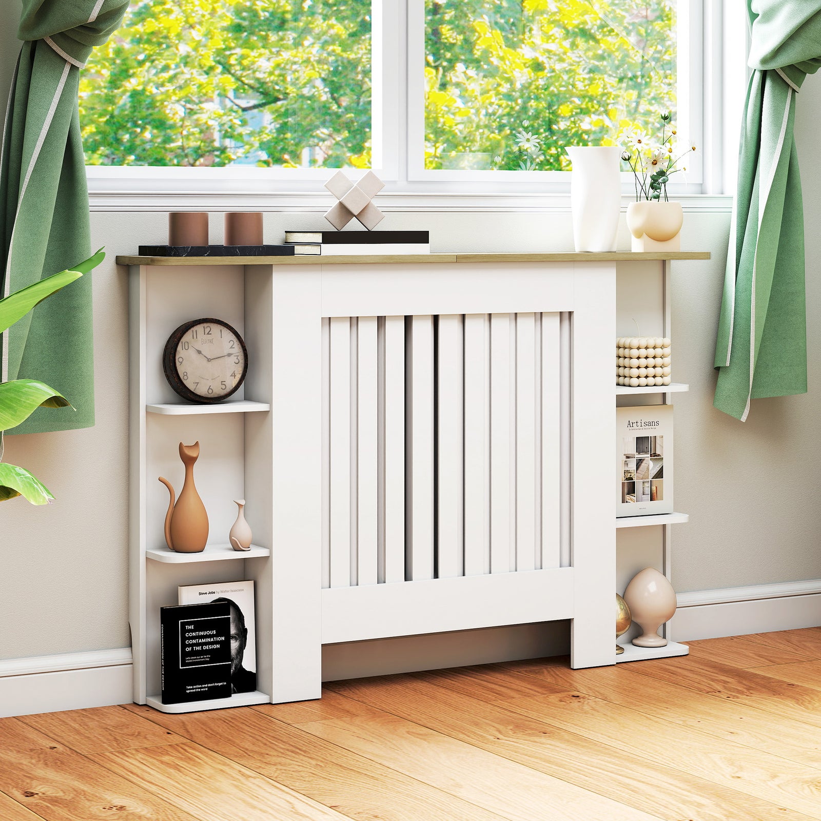 Vertical Slatted Heater Cover For Living Room | Medium | White