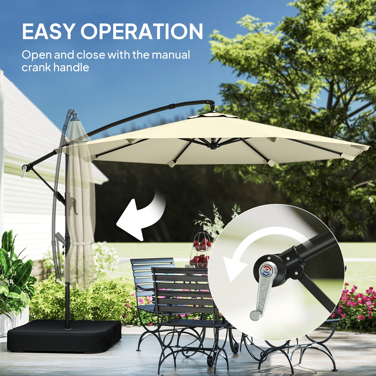 3 M Garden Cantilever Parasol With Sandbag, 360 Degree Rotation | Beige
