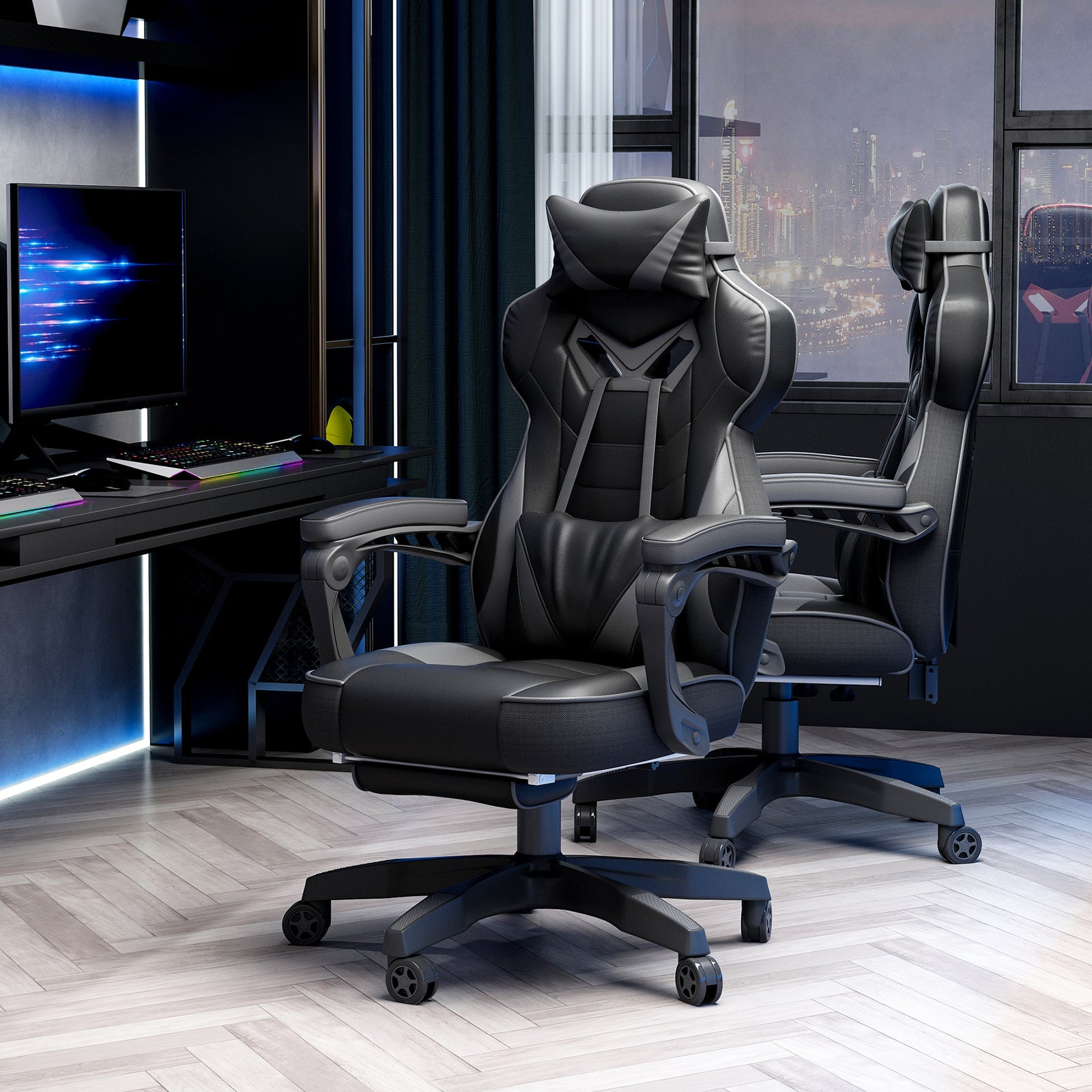 Gaming Chair Reclining W/ Footrest | Gray