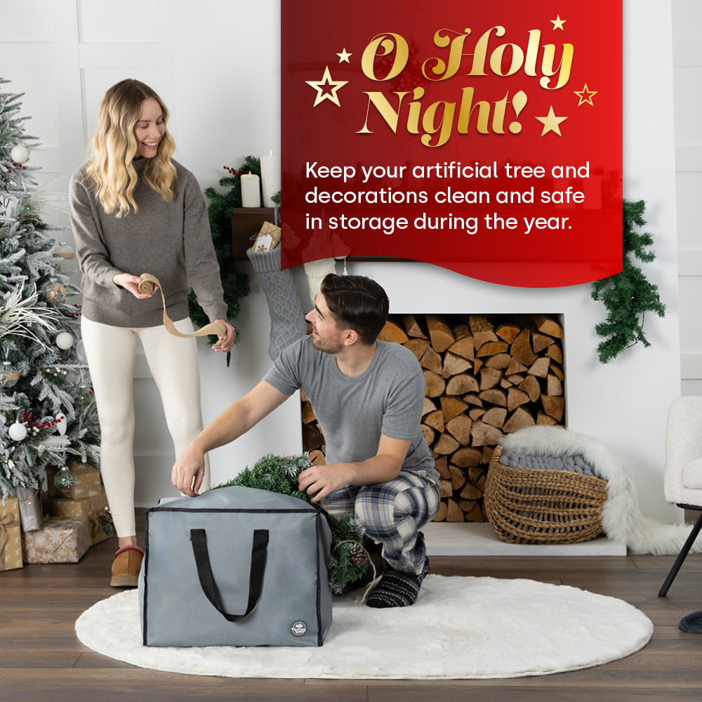 Premium Grey Xmas Decoration Bag With Reinforced Handles
