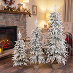 HOMCOM Prelit Flocked Artificial Christmas Tree Set Of 3, 3ft/4ft/5ft