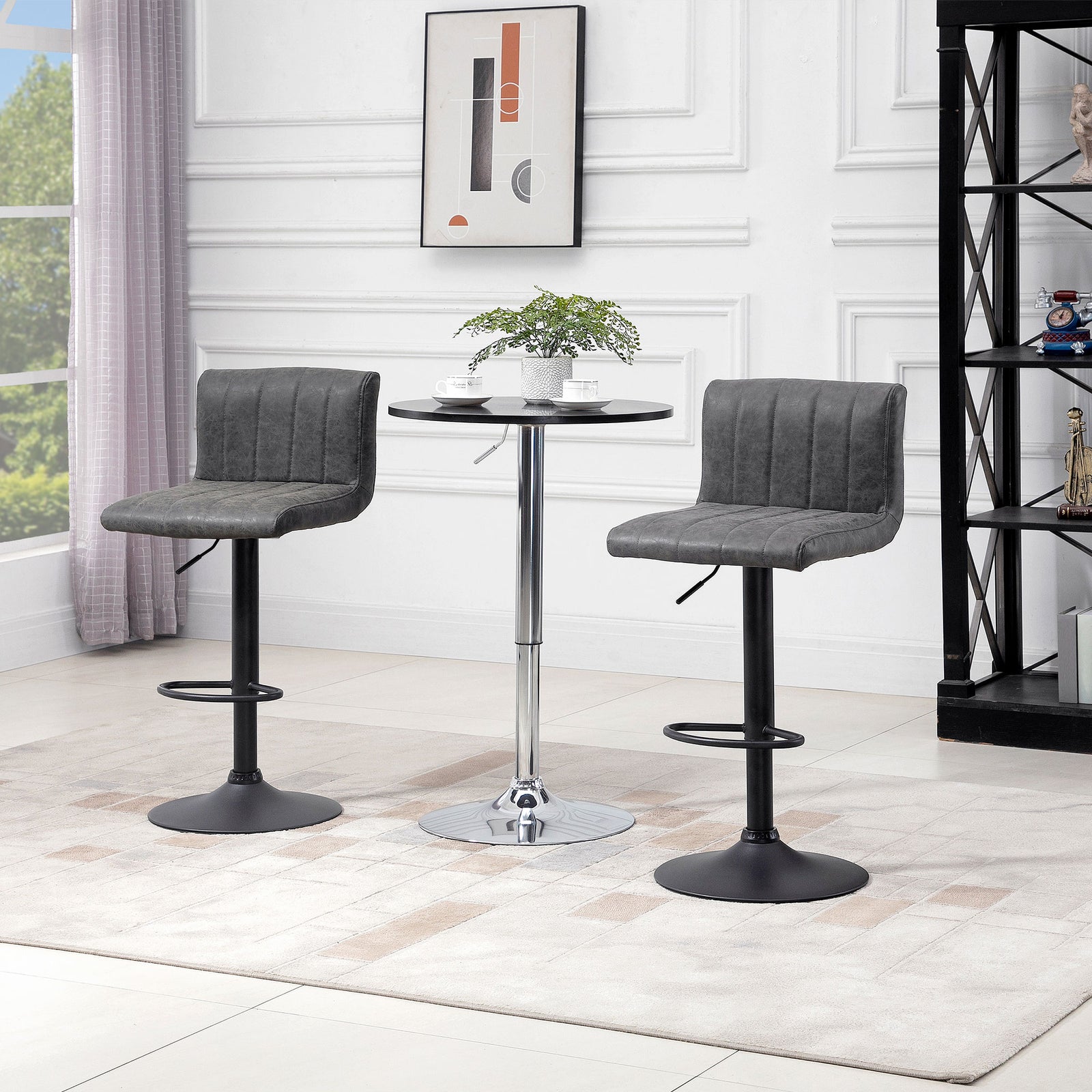 Barstools Set Of 2 Adjustable Height With Footrest