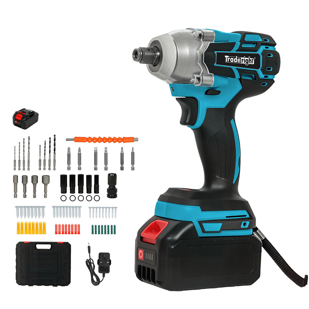 21v Brushless Impact Wrench Drill 1/2" Rattle Gun 4.0ah Battery Kit | Blue