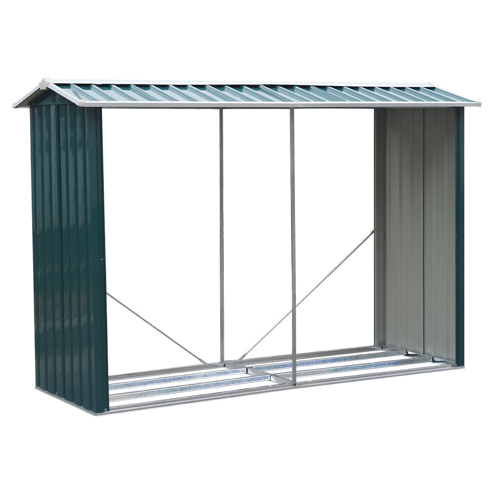 Outdoor Garden Steel Log Storage Shed Weatherproof Firewood Organizer | One Size | Green