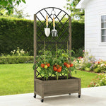Garden Bed W/metal Trellis, Wooden Elevated Planter Box | Dark Brown