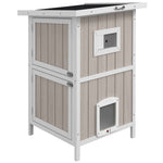 Outdoor Wooden Cat House W/ Removable Bottom, Escape Doors, For 1-2 Cats
