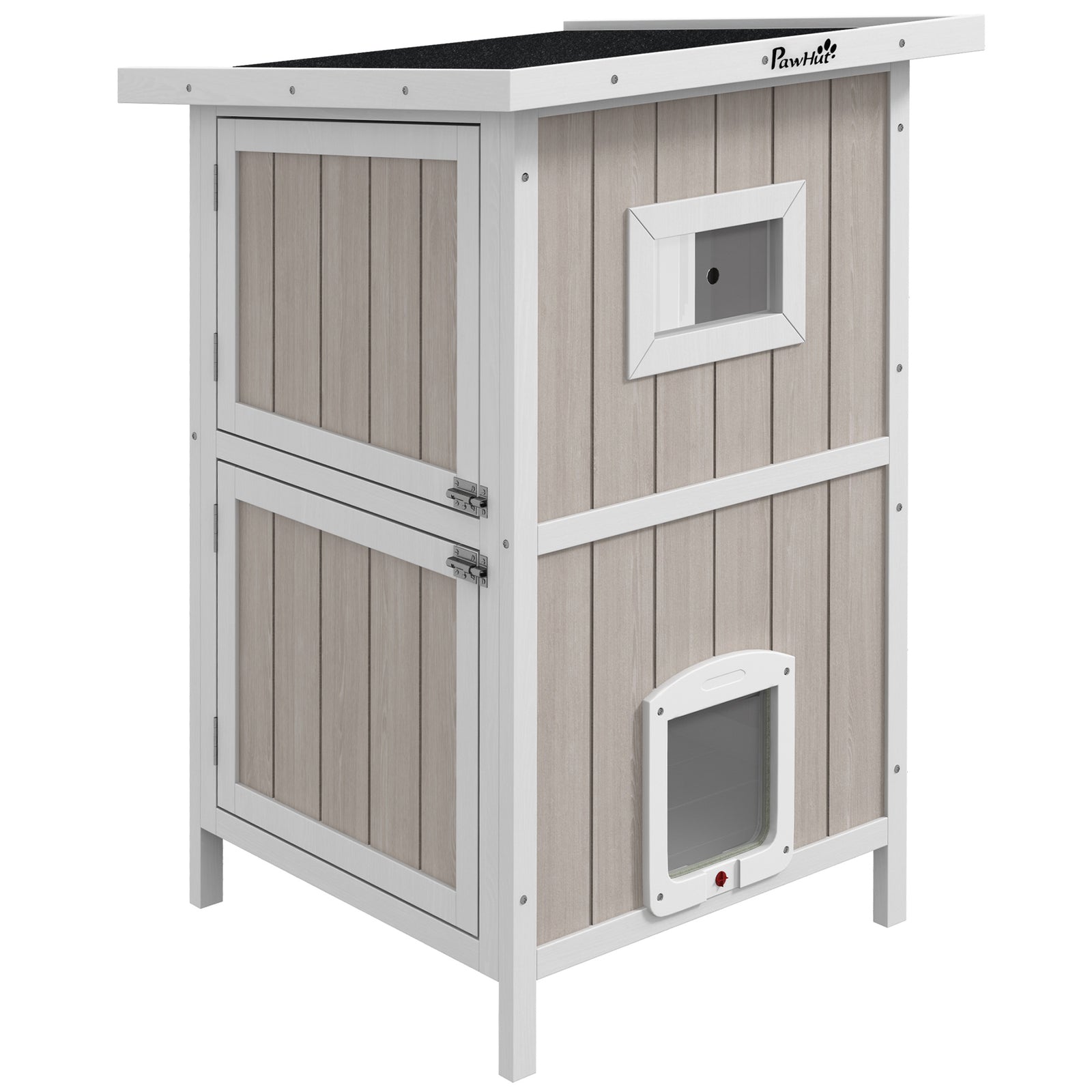 Outdoor Wooden Cat House W/ Removable Bottom, Escape Doors, For 1-2 Cats