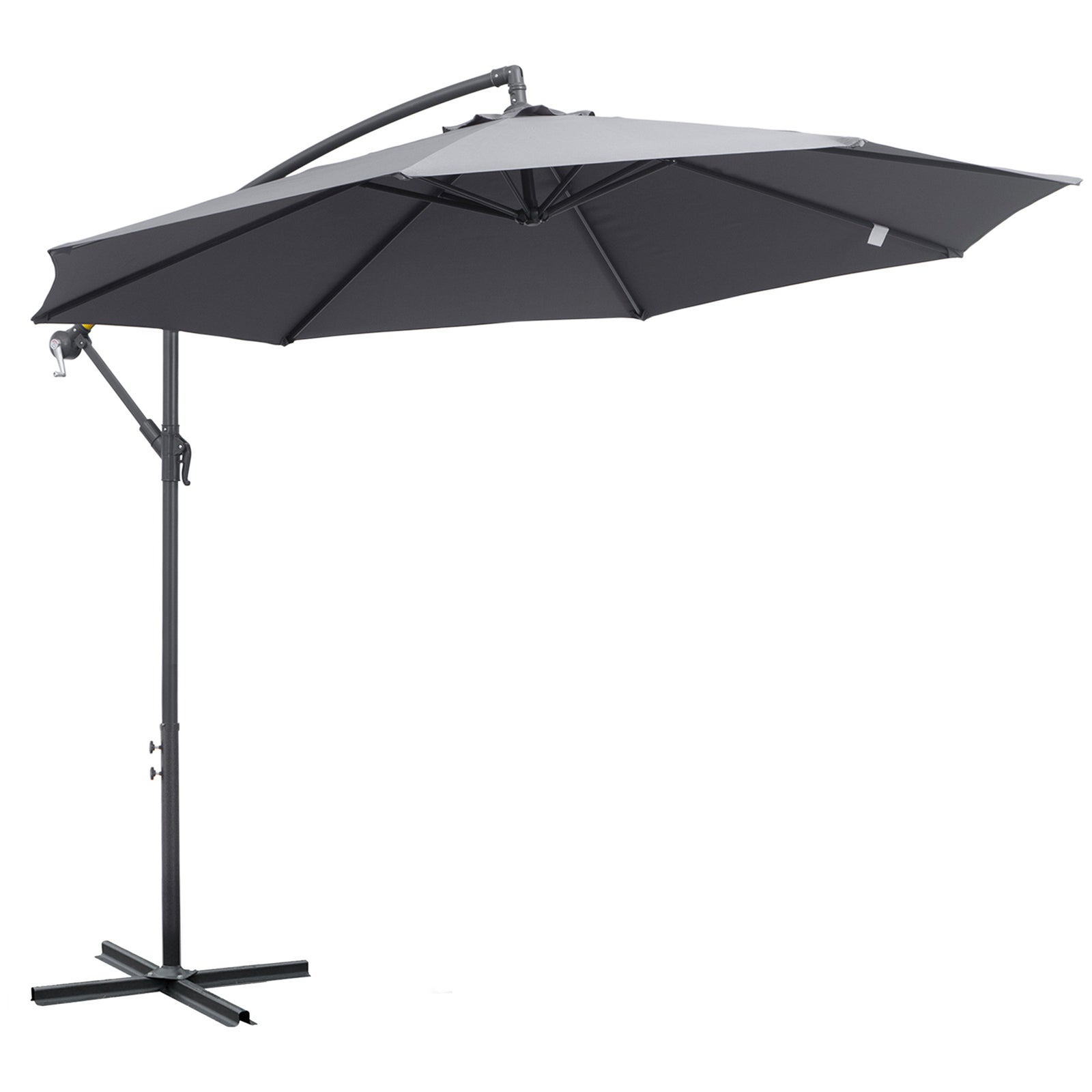 3(m) Cantilever Parasol Banana Umbrella w/ Crank, Cross Base | Grey