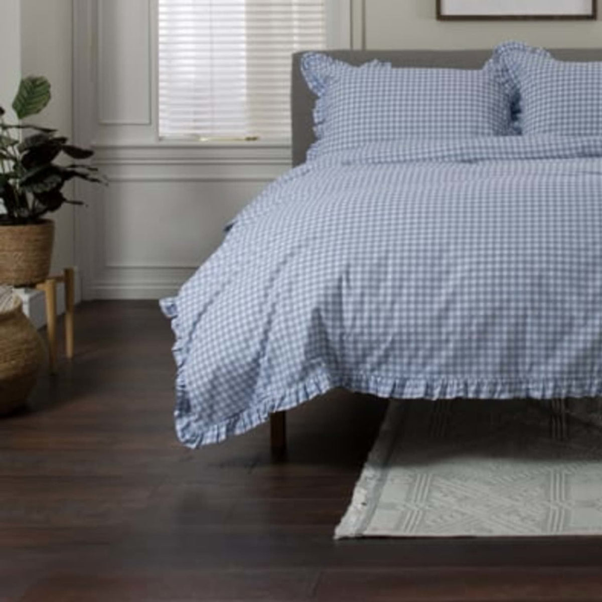 Gingham Frilled Cotton Check Duvet Cover Set | Single | Dove Grey