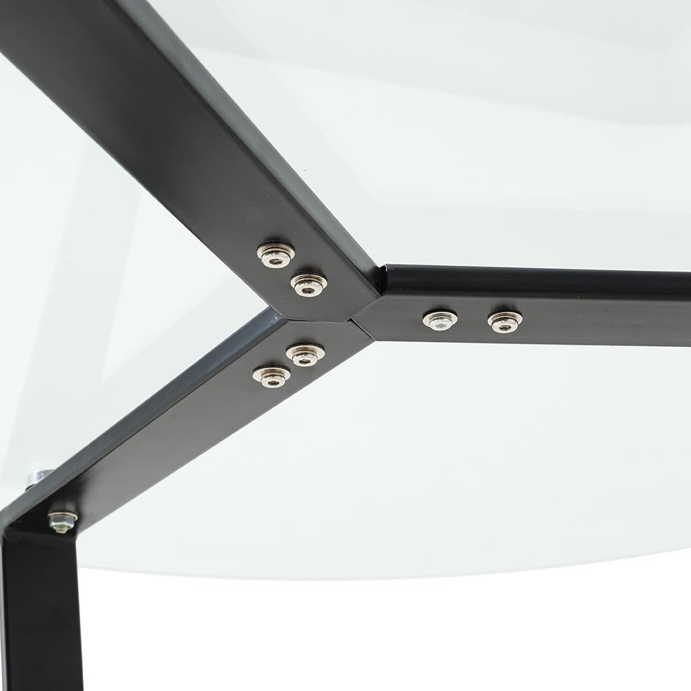 100cm Dia X 75cm H Round Dining Table,tempered Glass Top With Black Powder-coated Iron Legs