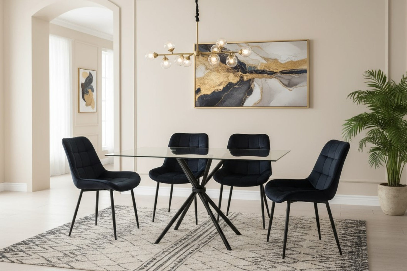 Miami Dining Table With 4 Erica Velvet Chairs | Black