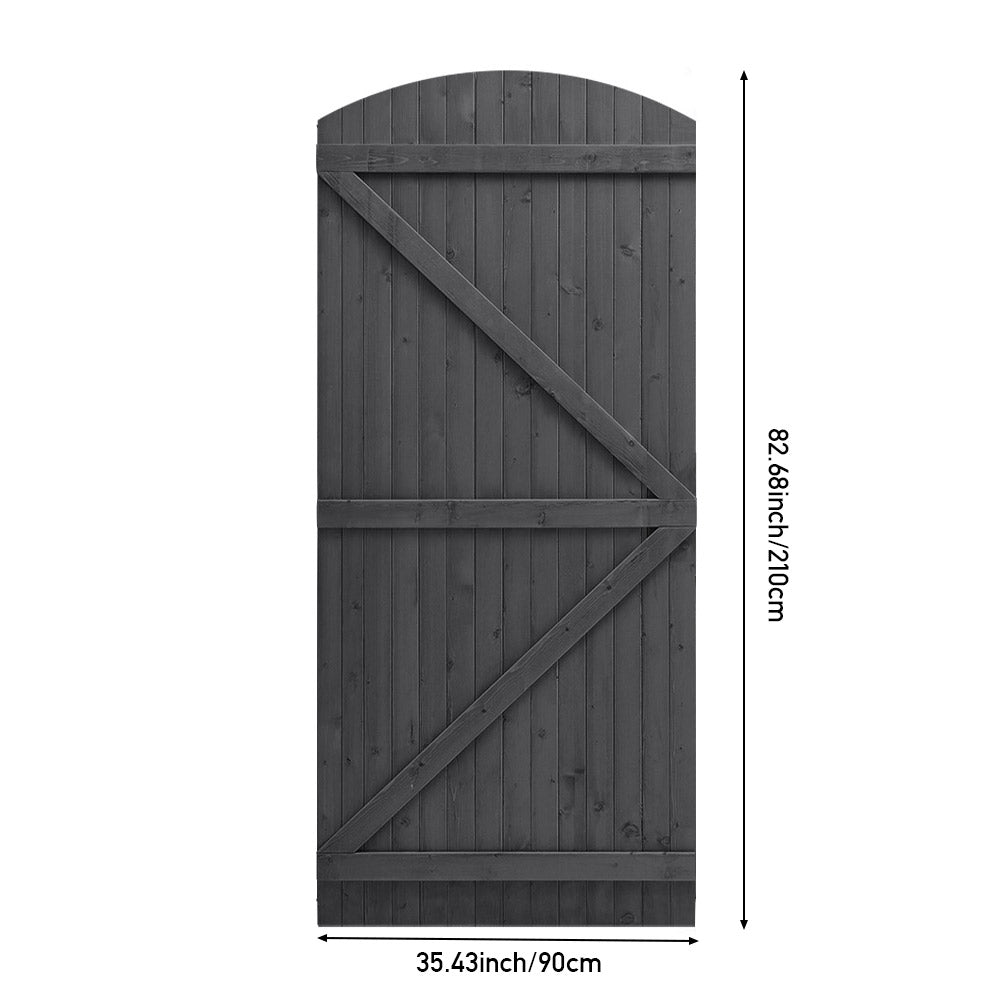 90cm W X 150/180/210cm H Wooden Garden Gate With Arched Top, Grey Pine Wood Outdoor Fence Gate With Installation Hardware | 210cm | Grey