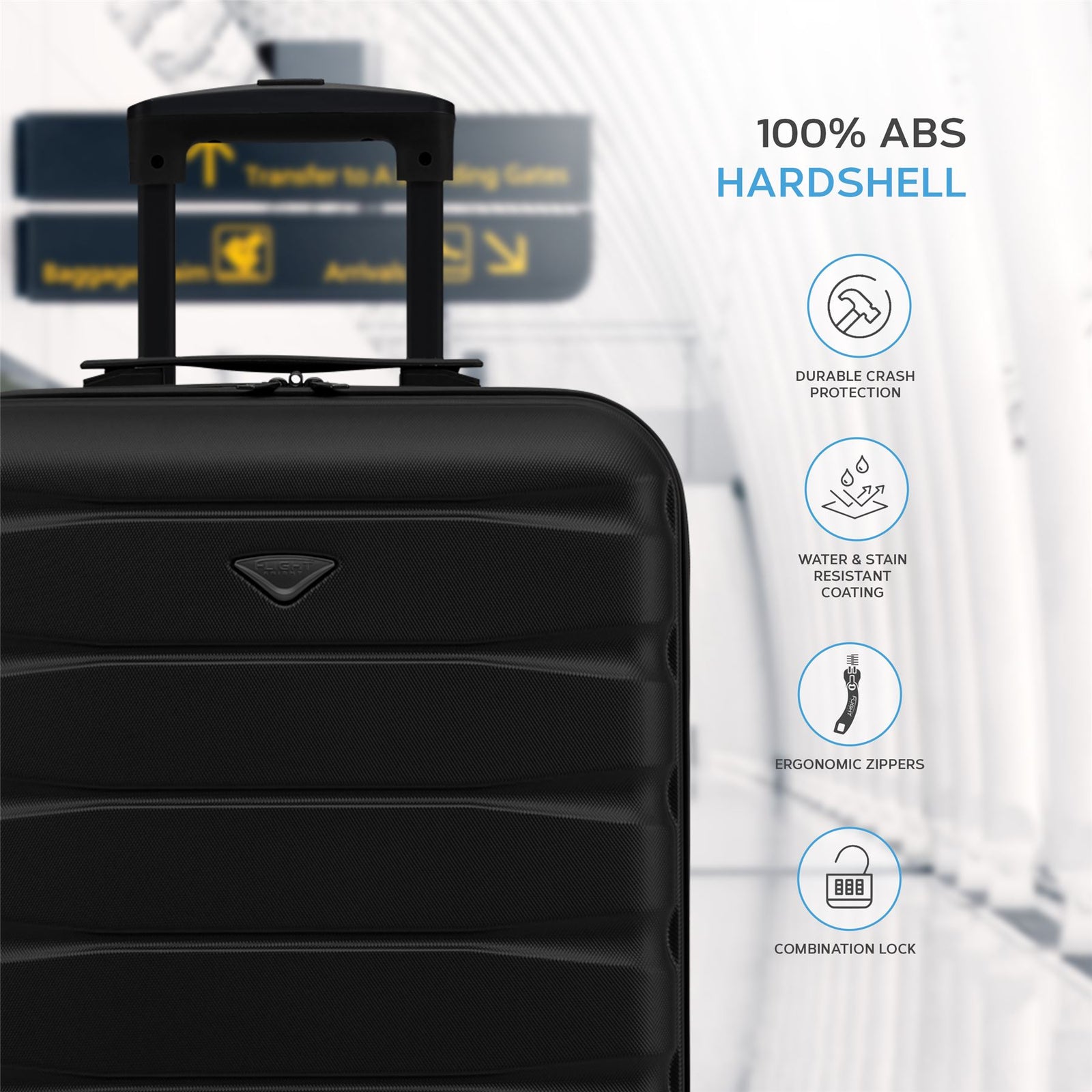 55x40x20cm Lightweight Luggage Hard Shell Cabin Suitcase 60+ Airlines Approved - Carry On Case - 4 Wheels | 55 x 40 x 20cm | Black