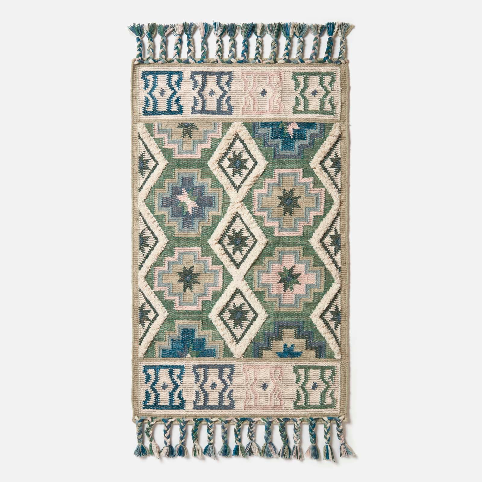 Matala Green & Blue Kilim Wool Rug | 120cm x 180cm | Light Green