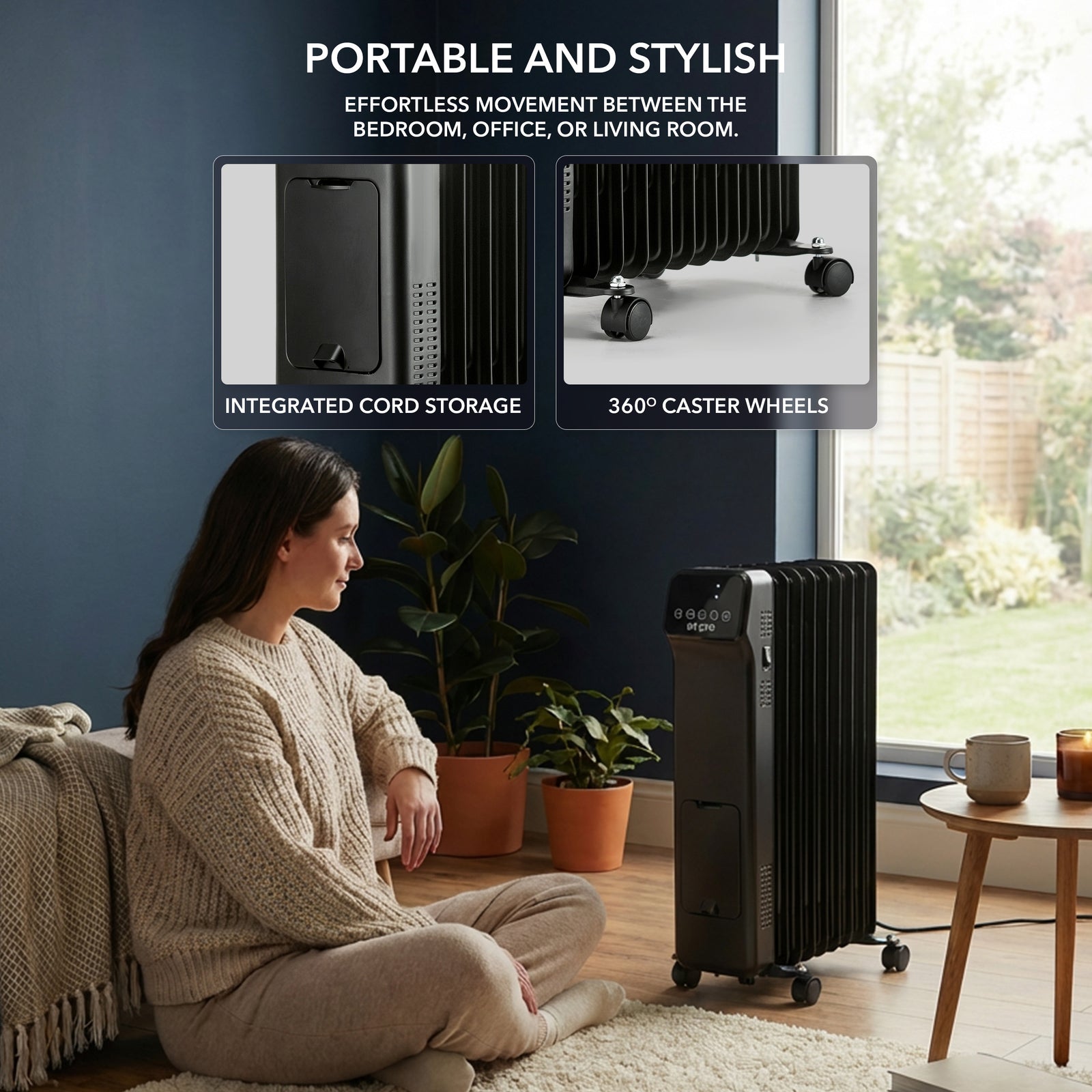 Oil-filled Electric Radiator 2500w With Thermostat, 9 Hour Timer | Black