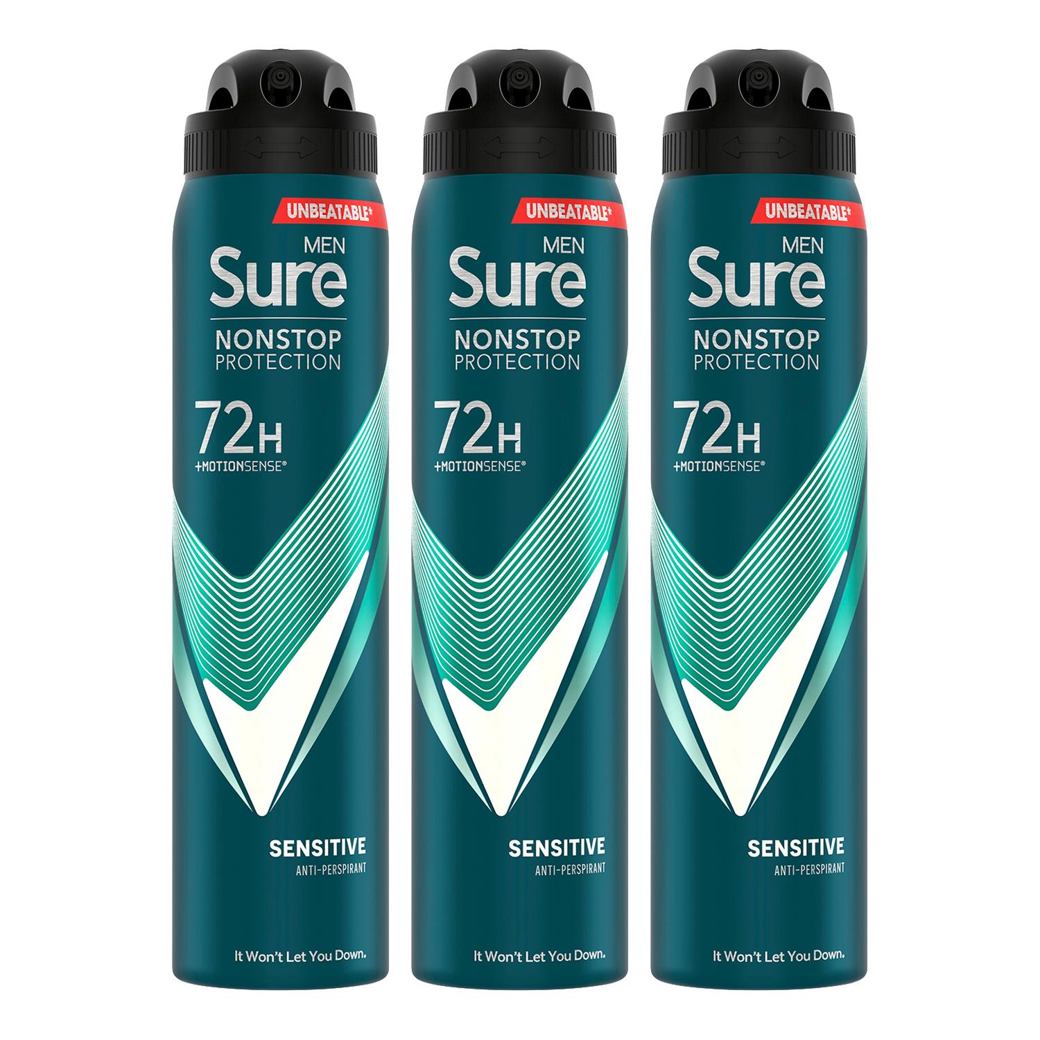 Men Anti-perspirant 72h Nonstop Protection Sensitive Deodorant, 3pk, 250ml | 3