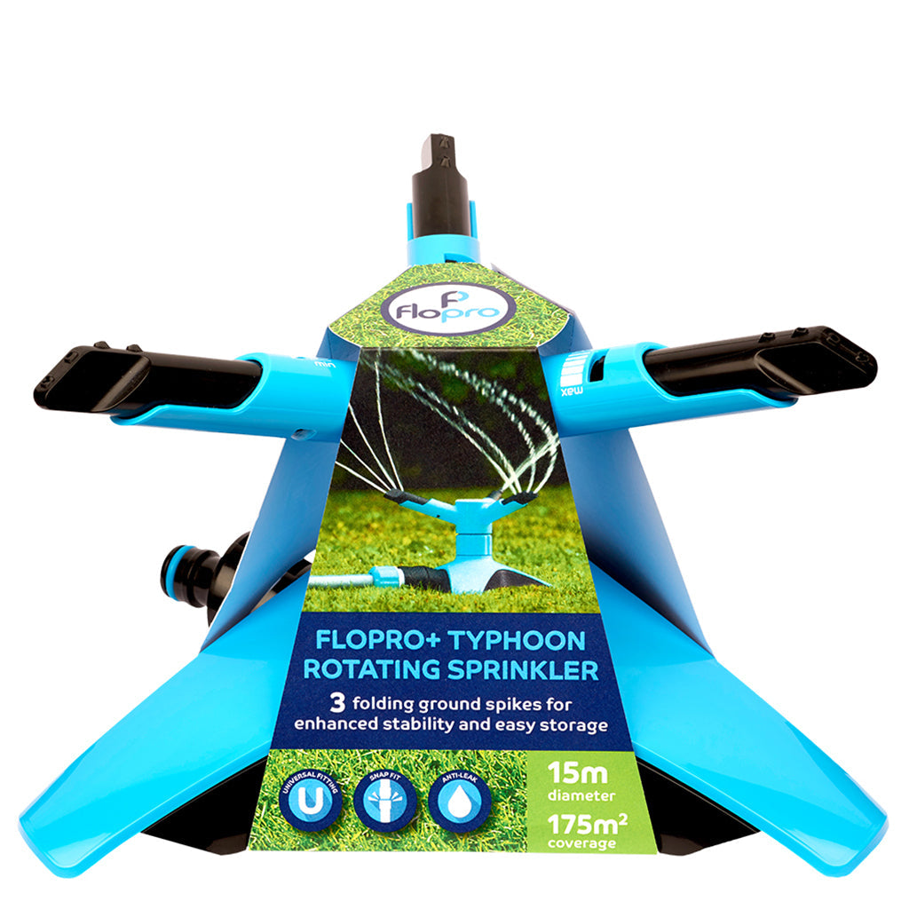 Typhoon 3-arm Rotating Sprinkler, Adjustable Coverage To 13m Diameter | Blue