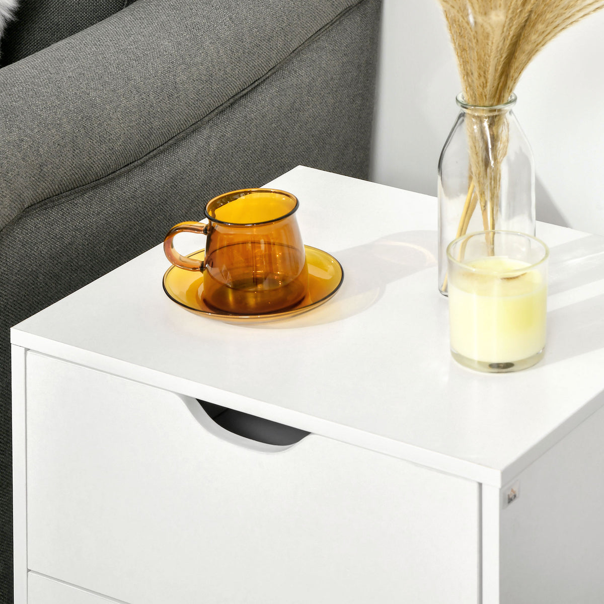 Bedside Table With Drawer, Side Table With Pine Wood Legs