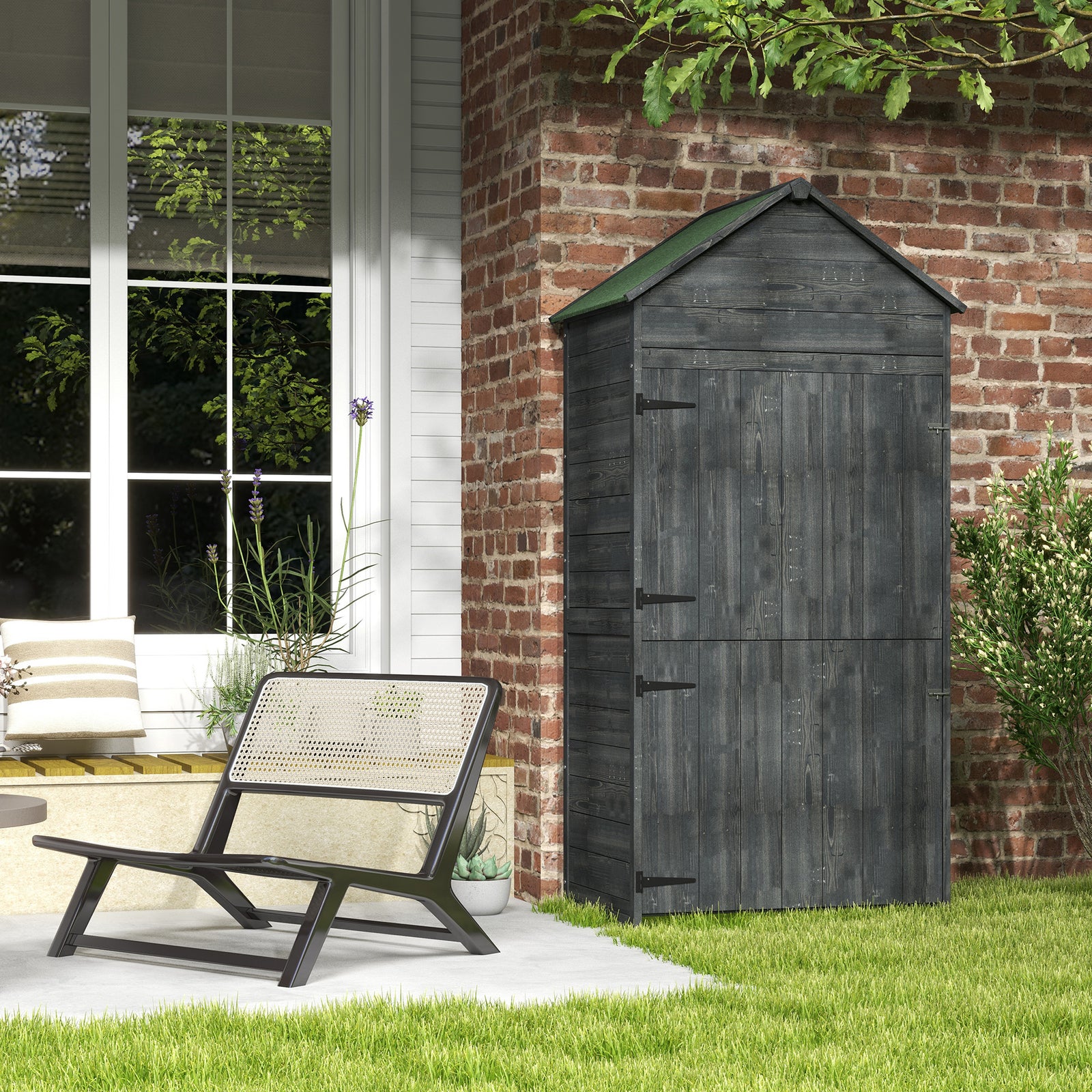 Wooden Garden Shed Outdoor Shelves Utility Tool Storage | Gray