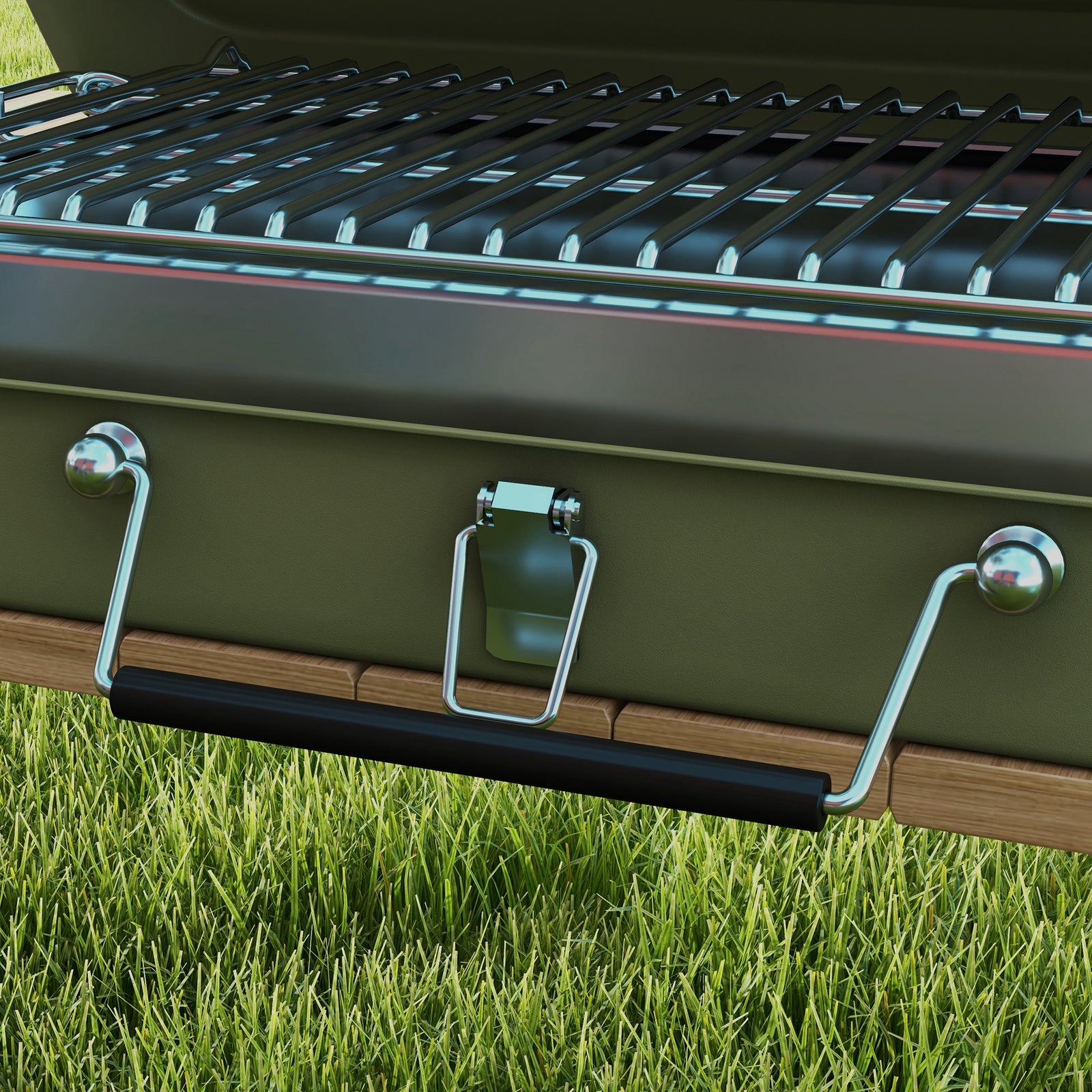 Charcoal Bbq, Portable Trolley, W/ Lid, Chimney
