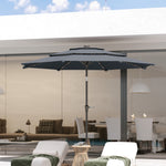 3-tier Garden Parasol W/ Solar Led Lights, Tilt, Crank | Dark Gray
