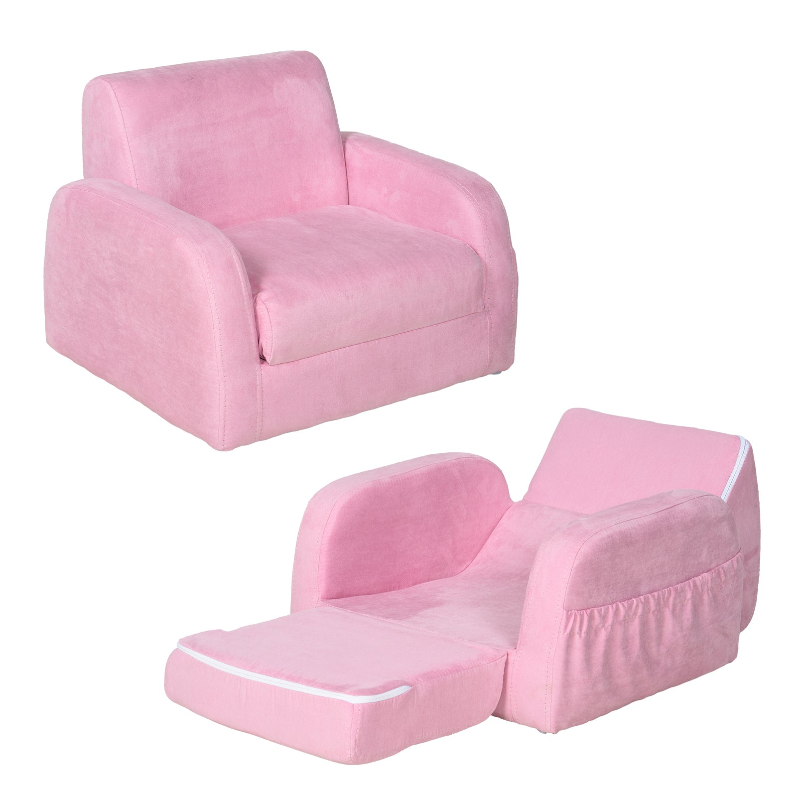 2 In 1 Kids Armchair Sofa Bed Fold Out Padded Wood Frame Bedroom | Pink