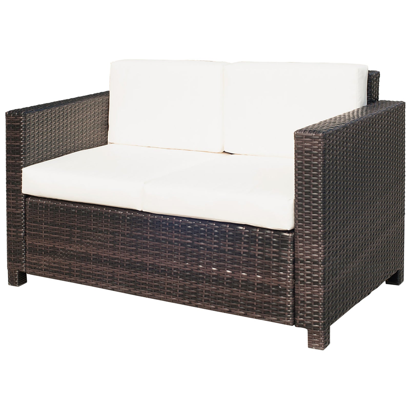 Rattan Wicker 2-seat Sofa Loveseat Padded Garden Furniture | Brown
