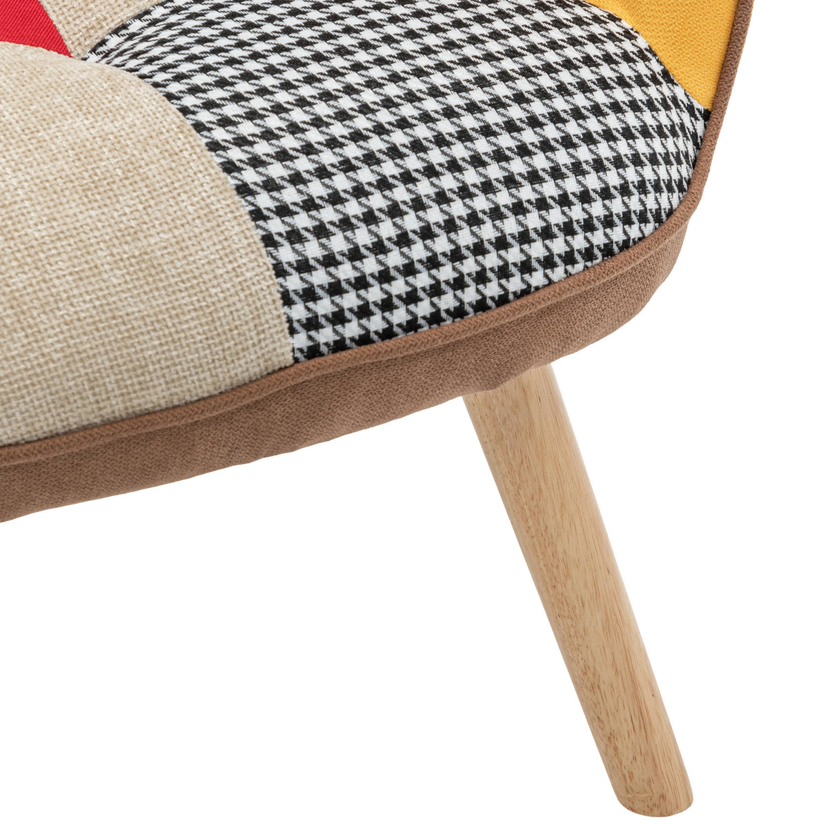 Breeins Cozy Linen Upholstered Block-Stitch Lounge Chair with Wooden Base