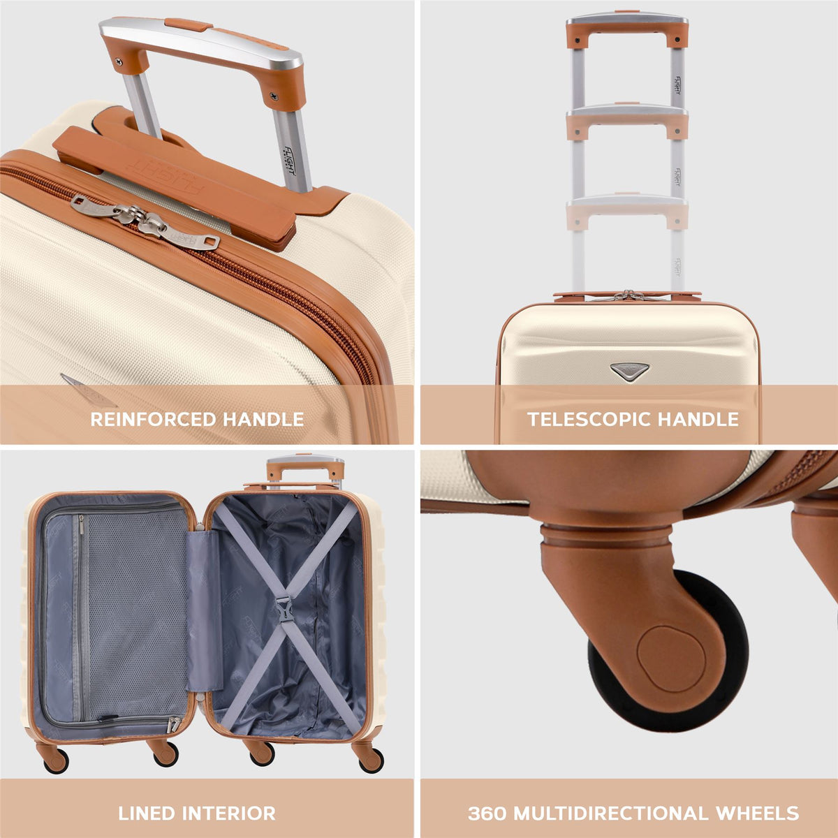 Set Of 3 Hard Shell Suitcase Cabin & Check In Cases With Tsa Lock - Overhead Cabin With Medium & Large Check-in Bag | Set of 3 | Cream