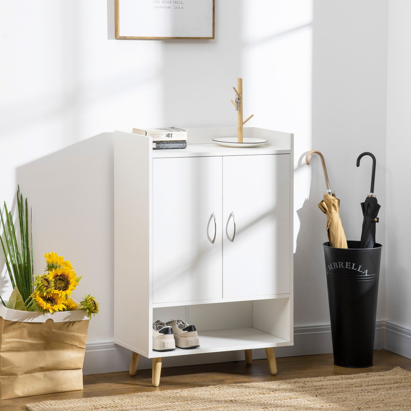 Modern Shoe Cabinet Storage Organizer W/ Doors And Shelves