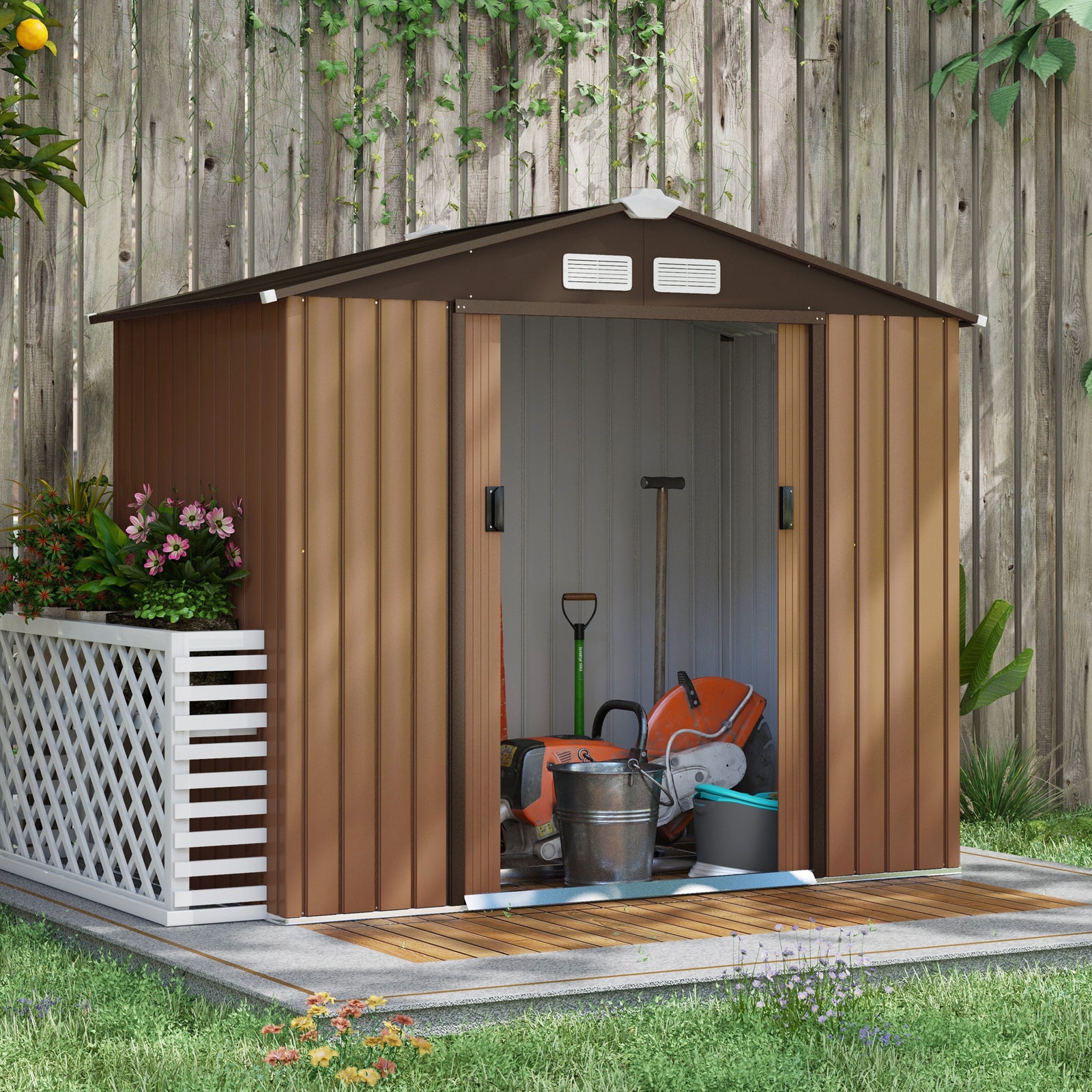 Garden Shed Storage Unit W/locking Door Floor Foundation | Yellow