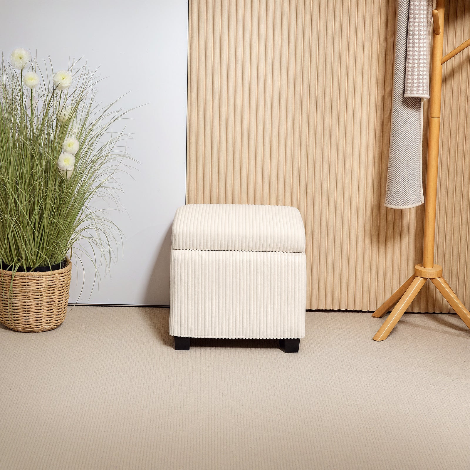 40cm Ottoman Storage Box With Removable Lid, Foot Rest | Beige