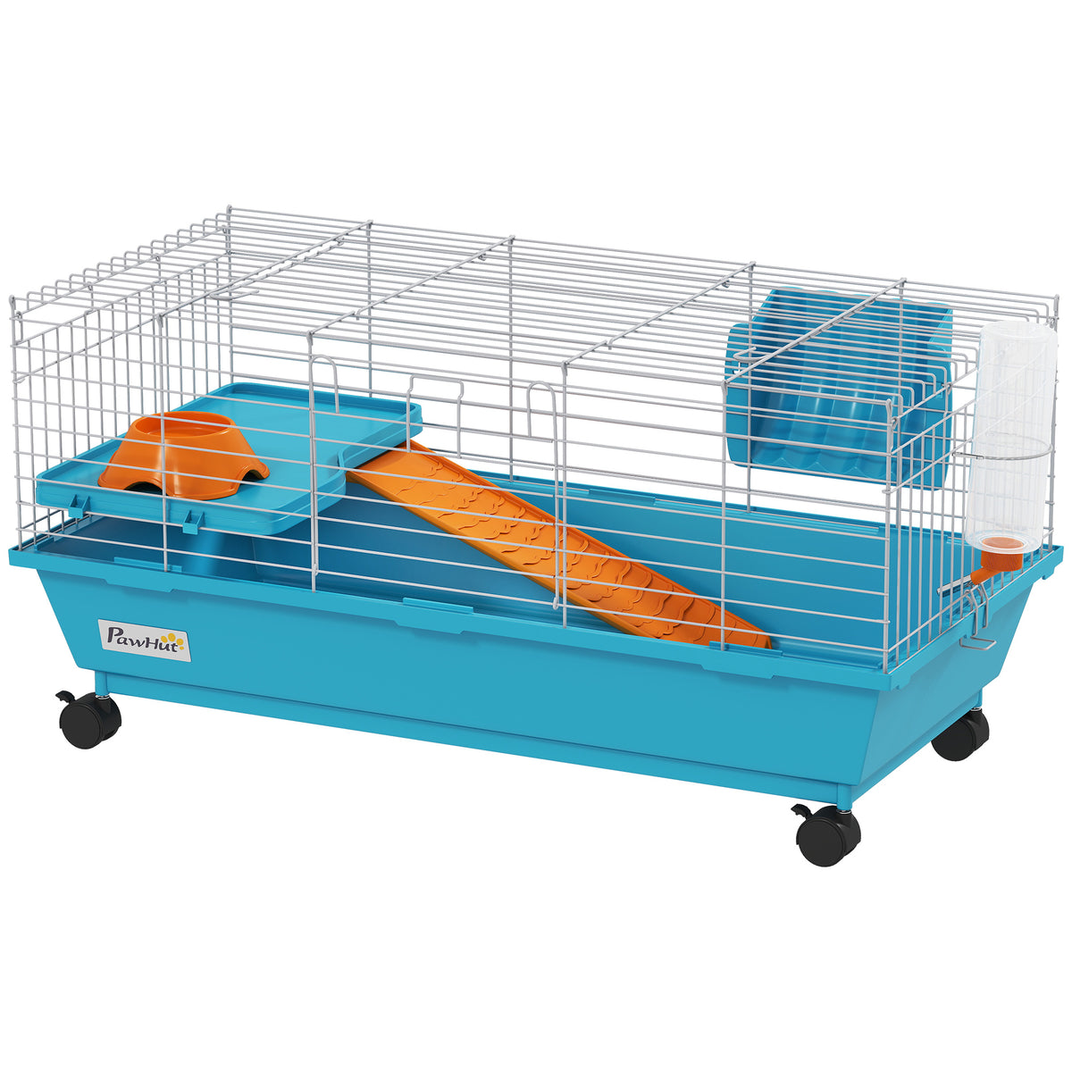 PawHut Small Animal Cage , Rabbit Cage With Wheels And Water Bottle