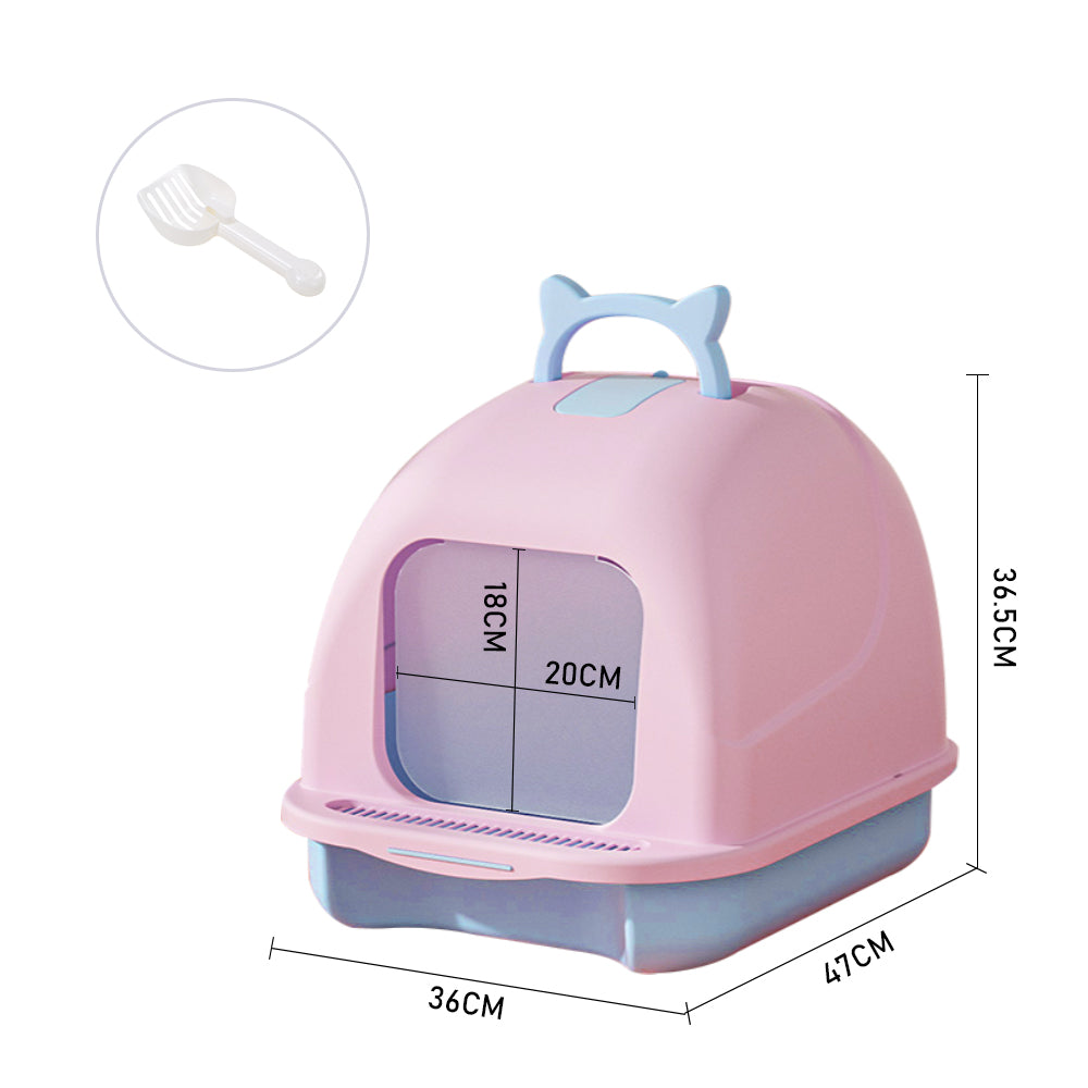 Durable Pp Cat Litter Box With Handle And Scoop Portable | Pink