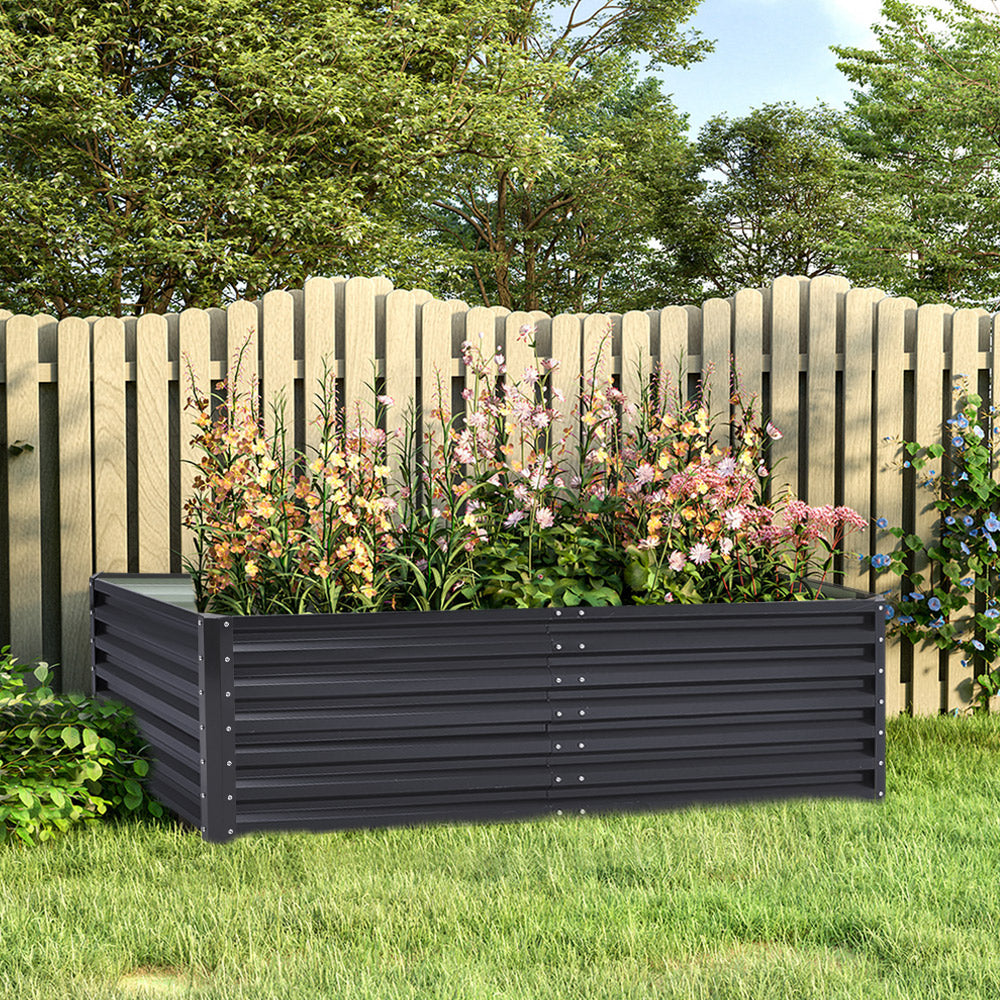 Outdoor Modular Metal Raised Garden Bed | One Size | Grey
