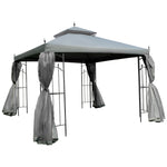 3 X 3(m) Garden Gazebo Double Top Gazebo Canopy W/ Curtains | Gray