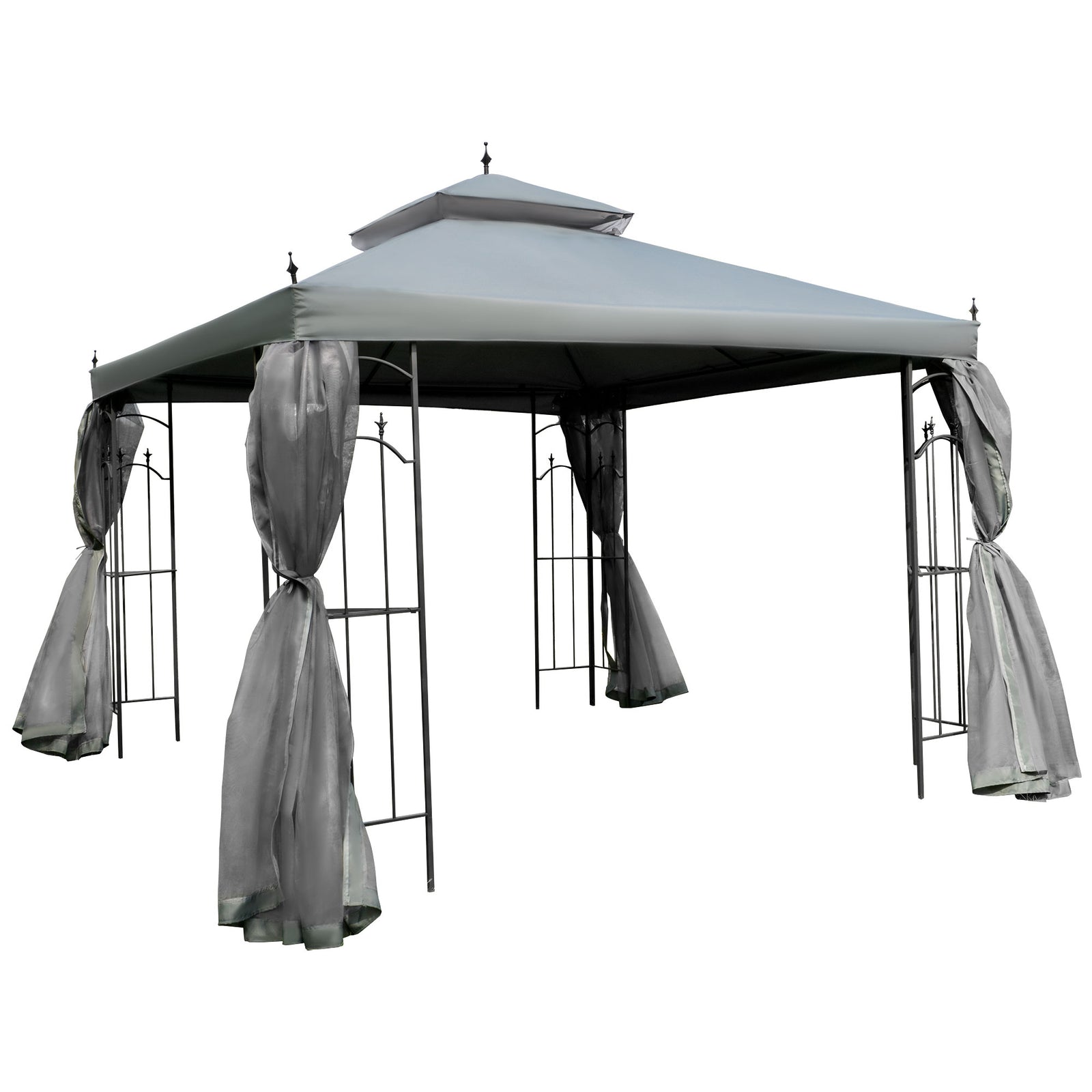 3 X 3(m) Garden Gazebo Double Top Gazebo Canopy W/ Curtains | Gray